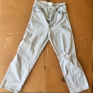 Levi's Blue Straight Leg Jeans with Distressed Details